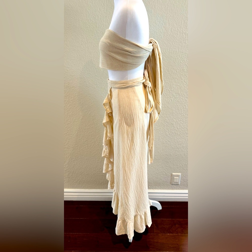 Paralia Mykonos Wrap Skirt & Scarf Top Set – Size Small  in Crudo/Cream - Picture 4 of 14